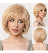 EMMOR Hand-Tied Lace Front Wig, Blonde Human Hair Wigs for Women Natural Layered Wig, Wavy Differ...