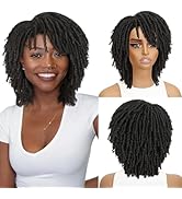 HANNE Dreadlock Wig Short Twist Wigs for Black Women and Men Afro Curly Synthetic Wig (Black)