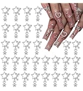 Silver Star 3D Alloy Rhinestone Stars Shape Metal Nail Charms - Bulk 30 pcs for Acrylic Nails DIY...