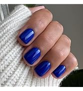Blue Press on Nails Short Square Fake Nails Solid Blue False Nails Solid Color Acrylic Nails Pres...