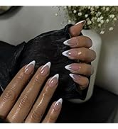 KQueenest 30 Pcs White French Tip Press on Nails Short Almond Nails Acrylic, Natural Nude Pink Me...