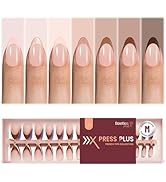 Beetles X Press Plus French Tip Nails - Cappuecino Mousse French | 7 Colors Medium Almond Press O...
