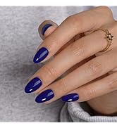 KQueenest Dark Blue Press On Nails Short Oval - Acrylic Press On Nails with Glue, Almond Short Fa...