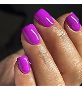 Purple Press on Nails Short Square Fake Nails Glazed False Nails Press ons with Designs Solid Col...