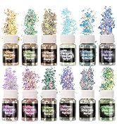 LET'S RESIN Opal Chunky Glitter for Resin, 12 * 10g Craft Powder for Tumblers/Slime, Iridescent C...