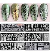 6Pcs Nail Art Stamping Plates Nail Stamps Flowers Snake Leopard Lace Pattern Stamp Templates Meta...