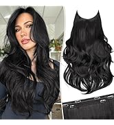 KooKaStyle Invisible Wire Hair Extensions Long Wavy Layered Synthetic Hair Extensions with Transp...