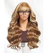 UNICE Bye Bye Knots Honey Blonde Highlights Fluffy Loose Wave Curtain Bangs Wig Pre Everything Gl...