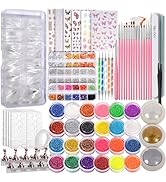 FANDAMEI Nail Art Kit, Nail Tools With Acrylic Fake Nail Tips For Beginner, Nail Art Brushes, Chr...