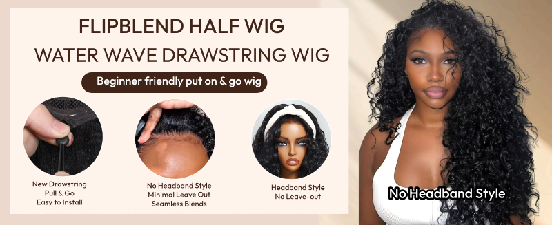 unice water wave half wigs human hair for women glueless curly human hair wig wear go headband wigs