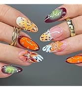 Almond Press on Nails Medium - Flower Fake Nails with Leopard Print Design - French Tip Full Cove...