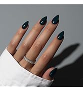 KQueenest Black Press On Nails Short - Acrylic Press On Nails Almond, Sheer Dark Short Fake Nails...