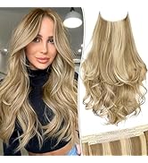 KooKaStyle Invisible Wire Hair Extensions Long Wavy Layered Synthetic with Transparent Wire Adjus...