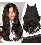 KooKaStyle Invisible Wire Hair Extensions 20‘’ Long Wavy Layered Synthetic Clip in Hair Extension...