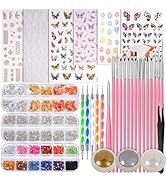 FANDAMEI Nail Design Kit, Nail Art Kit, 15 PCS Nail Brushes For Nail Art, Dotting Tools, Rhinesto...