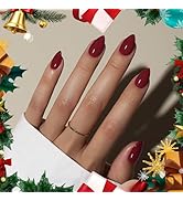 KQueenest Dark Red Press On Nails Short - Acrylic Press On Nails Almond, Sheer Short Fake Nails B...