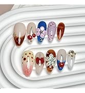 Almond Press on Nails Medium - Handmade Fake Nails with Cherry Flower Heart Design - Winter Full ...
