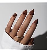KQueenest Dark Brown Press On Nails Short - Acrylic Press On Nails Almond, Sheer Short Fake Nails...