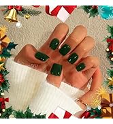 KQueenest Dark Green Press On Nails Short - Christmas Press On Nails With Glue, Glossy Sheer Emer...