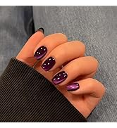 SXVME Purple Cat Eye Press on Nails Short, 30 Pcs Acrylic Press on Nails Coffin Shape, Sparkly Gl...