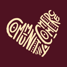 The words Community Commerce in the shape of a heart.