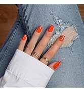 KQueenest Neon Orange Press On Nails Short - Acrylic Press On Nails Coffin, Sheer Bright Orange F...