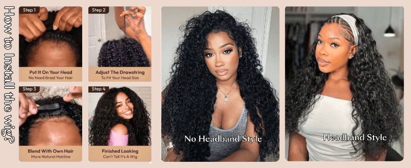 unice water wave half wigs human hair glueless curly human hair wigs headband wigs wear go free part