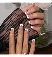 KQueenest White French Tip Press On Nails Medium, 30 Pcs Coffin Press On Nails with Glue, Glossy ...