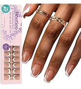 Beetles French Tips Press On Nails: 224 Pcs Brown French Tip Nails Short Squaval Fake Nail Tips,S...