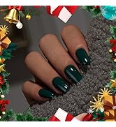 KQueenest Dark Green Press On Nails Medium Square - Christmas Press On Nails with Glue, Emerald C...