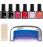 Sensationail 13 pc Gel Nail Polish Set with UV light, Beautiful Reds Set with Peel Off Primer and...