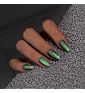 KQueenest Halloween Press On Nails Short Almond, Matte Cat Eye Press On Nails with Glue, Glitter ...