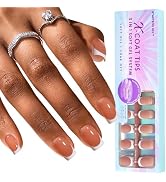 btartboxnails XCOATTIPS French Tip Nails, 320pcs Brown Short Square French Tip Gel Nails, French ...