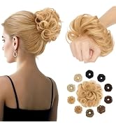 Hairro Human Hair Messy Bun, 100% Real Ponytail Hair Scrunchies, Natural Curly Chignon Fluffy Don...