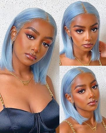 Blue bob wig human hair
