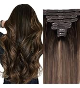 Pobokix Balayage Clip in Hair Extensions Real Human Hair Straight Highlight Human Hair Clip ins f...