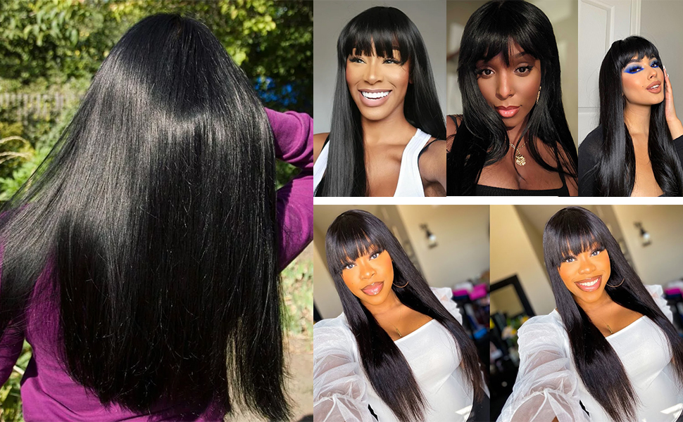 Straight human hair wigs for balcek women 