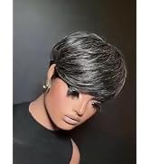 PurpleSexy Pixie Cut Wigs for Women Salt and Pepper 280# 1b mix 60# Gray Color For Daily Use Shor...