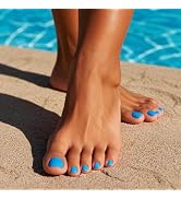 Blue Press on Toenails Glossy Full Cover Fake Toe Nails Short Square False Toenails Reusable Arti...
