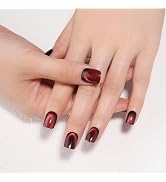 Stbisen Red Press on Nails Short Square, Cat Eye Press on Nails, Fashion Gel Fake Nails, Reusable...