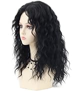 SEVENCOLORS Long Black Curly Wigs for Women Natural Wavy Black Wig with Bangs Costume Cosplay Par...