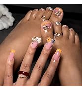 BABALAL 48Pcs Press on Nails Long Square & Press on Toenails Matching Set Glue on Nails Orange Fr...