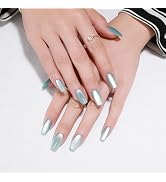 Light Blue Press On Nails Square, Cat Eye Press On Nails Short Ballet with Ice Transparent Glossy...
