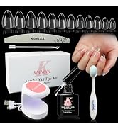 Gel x Nail Kit Almond Shape, 552 Pcs Short Almond Nail Tips with U V Lamp, 5 in 1 UV Glue Press o...