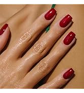 Red Press On Nails - Short Square False Nails, Solid Color, Glossy Finish, Full Cover, 24 Pcs