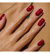 Red Press On Nails - Short Square False Nails, Solid Color, Glossy Finish, Full Cover, 24 Pcs