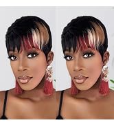 QiaQiaRing Chic Elegent Pixie Cut Wigs for Black Women Glueless Short Layered Pixie Cut Human Hai...