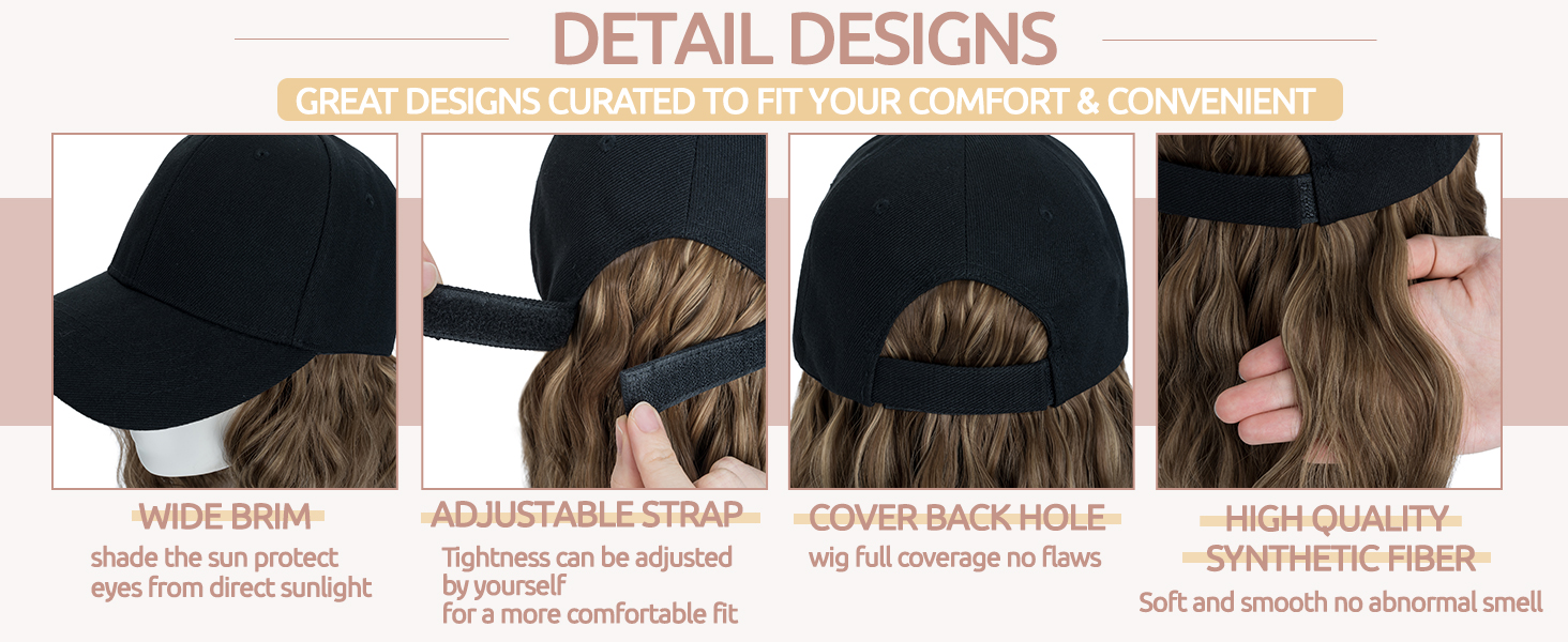 s-noilite Baseball Cap with Hair Extensions corn wavy Short Bob Hairstyle 