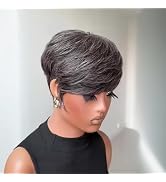 PurpleSexy Pixie Cut Wigs for Women Salt and Pepper 34# 1b mix 60# Grey Color For Daily Use Short...