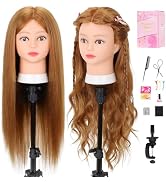 Mannequin Head with Human Hair 80% Real Hair 26-28'' Cosmetology Mannequin Head for Hairdresser S...